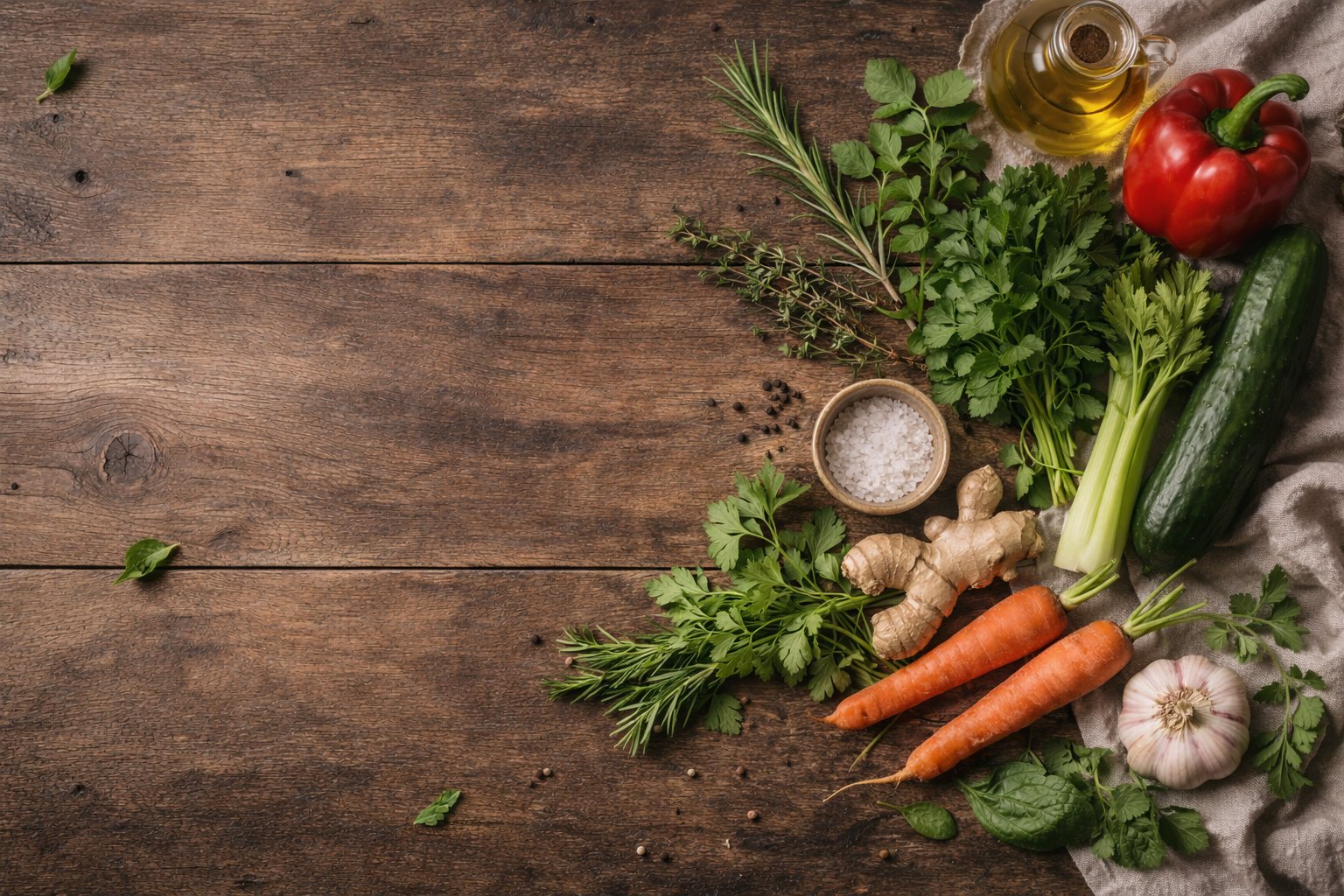 Fresh ingredients on rustic wood
